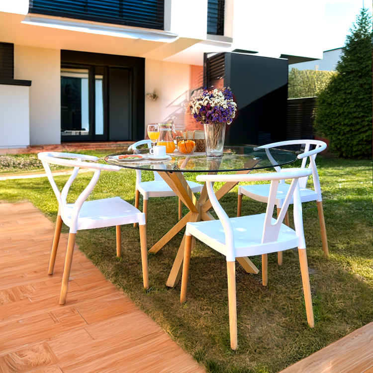 Comedor Mesa Equiz 100cm + 4 Sillas Wishbone Blanca