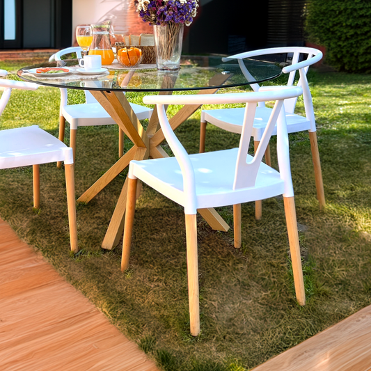 Comedor Mesa Equiz 100cm + 4 Sillas Wishbone Blanca