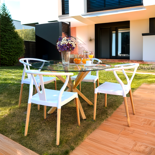 Comedor Mesa Equiz 100cm + 4 Sillas Wishbone Blanca