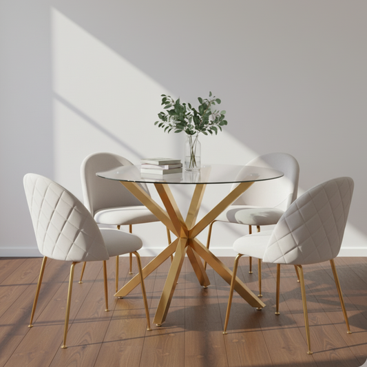 Comedor Mesa Equiz 100cm + 4 Sillas Adela Beige
