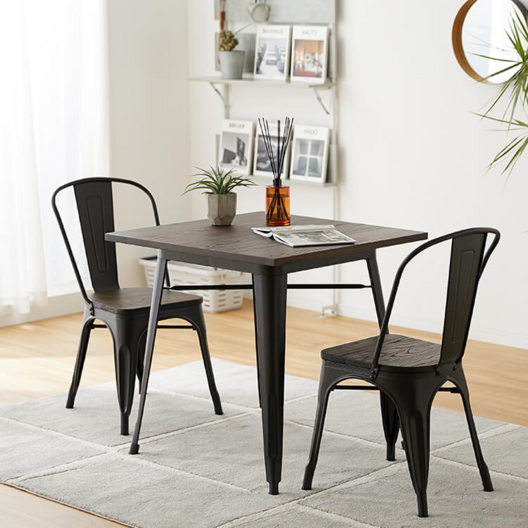 Mesa Cuadrada Industrial Tolix 70x70 | Hogar o Negocio| Acero y Madera