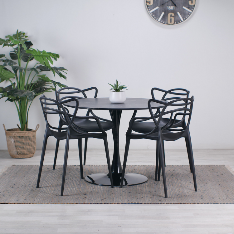 Comedor Moderno Negro | Mesa Tulip 100cm + 4 Sillas Masters