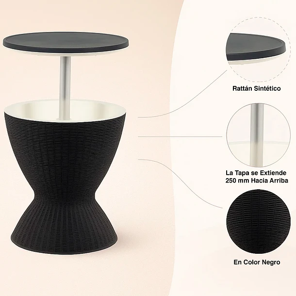 Mesa Cooler Yarra | Rattan Sintético | Regulable para Terraza y Bar