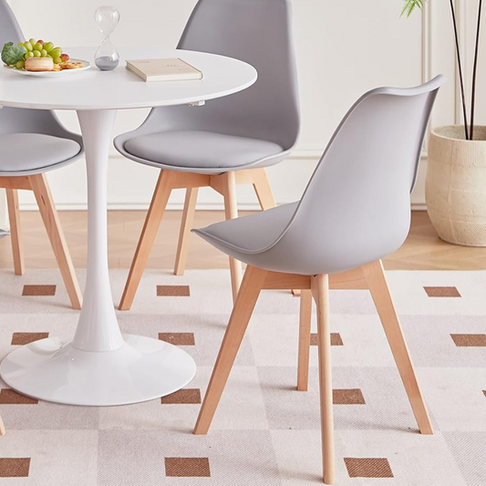 Comedor Mesa Tulip Redonda 80cm Blanca + 4 Sillas Tulip Gris