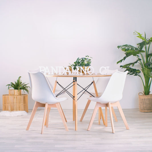 Comedor Mesa Redonda Shanna 100cm + 4 Sillas Tulip Blanco