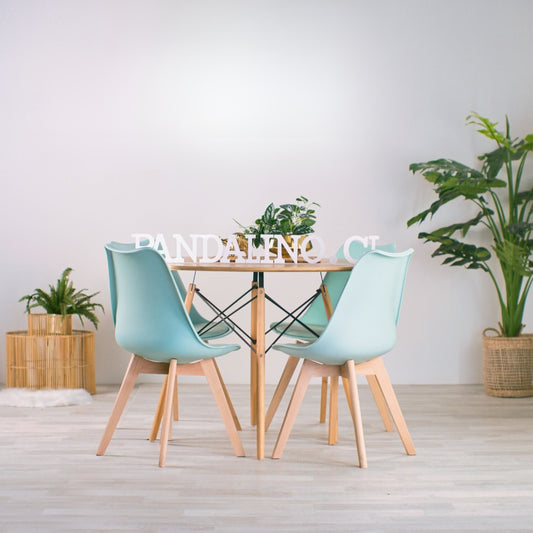 Comedor Redondo Shanna 100cm + 4 Sillas Tulip Menta