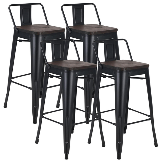 Pack 4 Taburetes de Bar Tolix Negro 77 cm (madera Oscura)