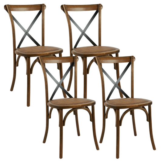 Pack 4 Silla Crossback Café y Negro | Madera Rattan