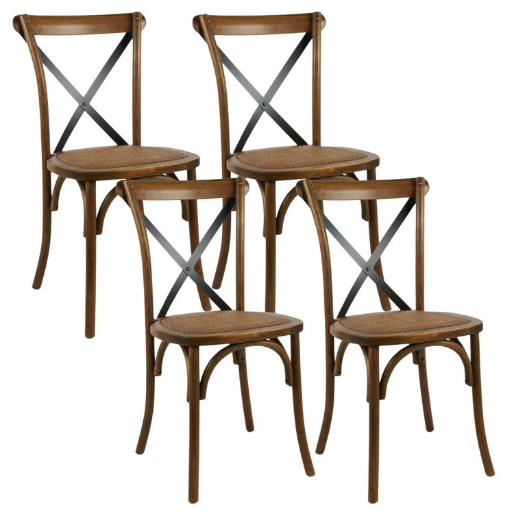 Pack 4 Silla Crossback Madera & Rattan | Café y Negro