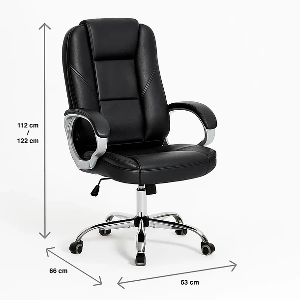 Silla Oficina Ejecutiva Addison | Ergonómica en Cuero Sintético Negro