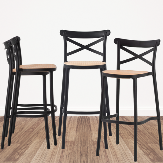 Pack 4 Taburetes Bar Valentino Negro 75 cm | Estilo Vintage | Exterior