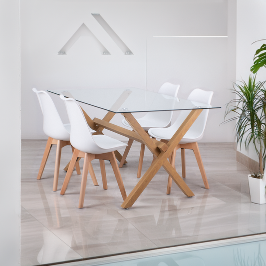 Comedor Moderno Mesa Xinia 140X90 + 4 Sillas Tulip Blanca | Elegante