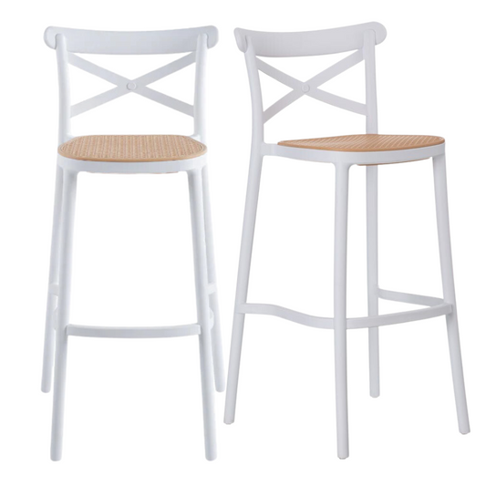 Pack 2 Taburetes Bar & Terraza Valentino 75 cm | Blanco | Exterior