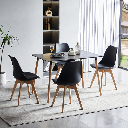 Comedor Mesa Rectangular Brunell 120x80 Negra + 4 Sillas Tulip Negra