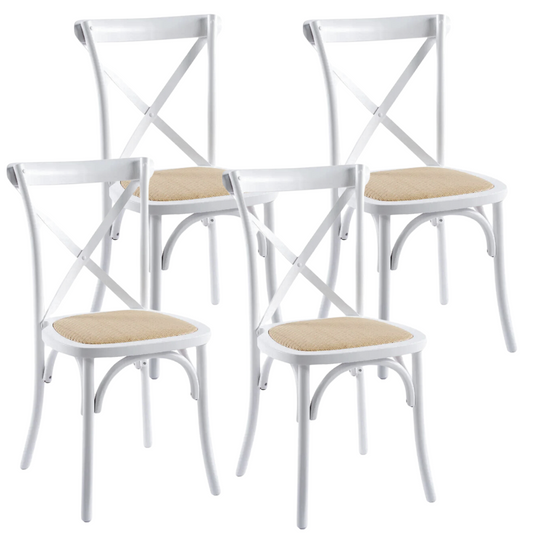 Pack 4 Silla Crossback Blanca | Madera Ratán | Diseño Clásico