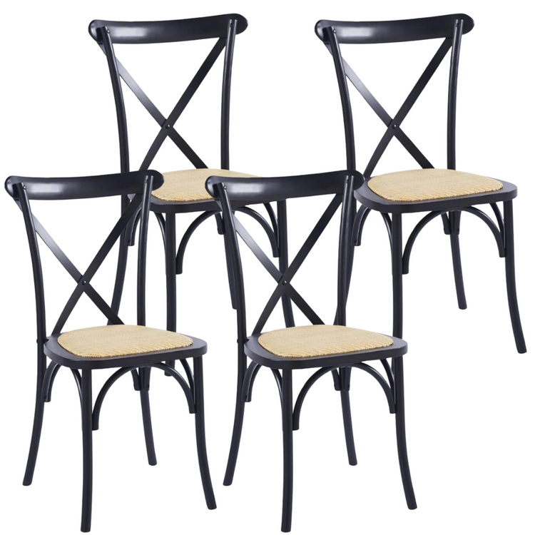 Pack 4 Silla Crossback Negra | Madera Ratán | Diseño Clásico