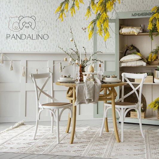 Pack 4 Silla Crossback Blanca | Madera Ratán | Diseño Clásico