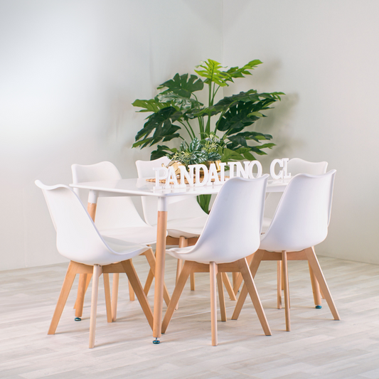 Comedor Mesa Rectangular Brunell 120x80 Blanca + 6 Sillas Tulip Blanca