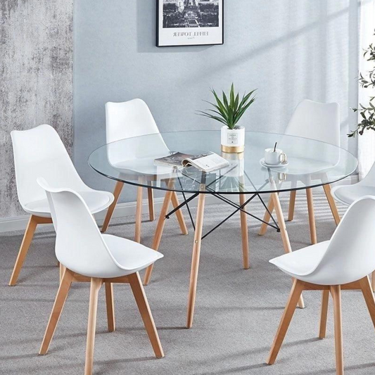 Comedor Mesa Redonda Elida 120cm + 6 Sillas Tulip blanca