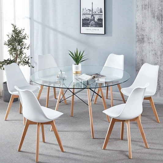 Comedor Mesa Redonda Elida 120cm + 6 Sillas Tulip blanca