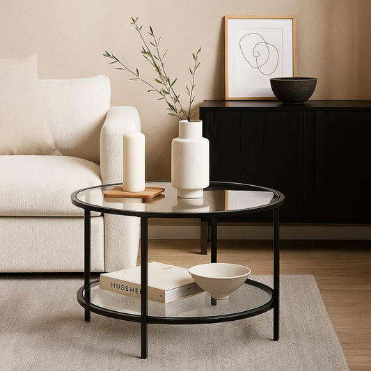 Mesa de Centro Foster | Vidrio y Metal Negro