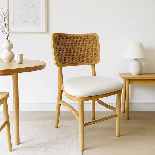Silla Helga | Asiento acolchado | Madera Rattan
