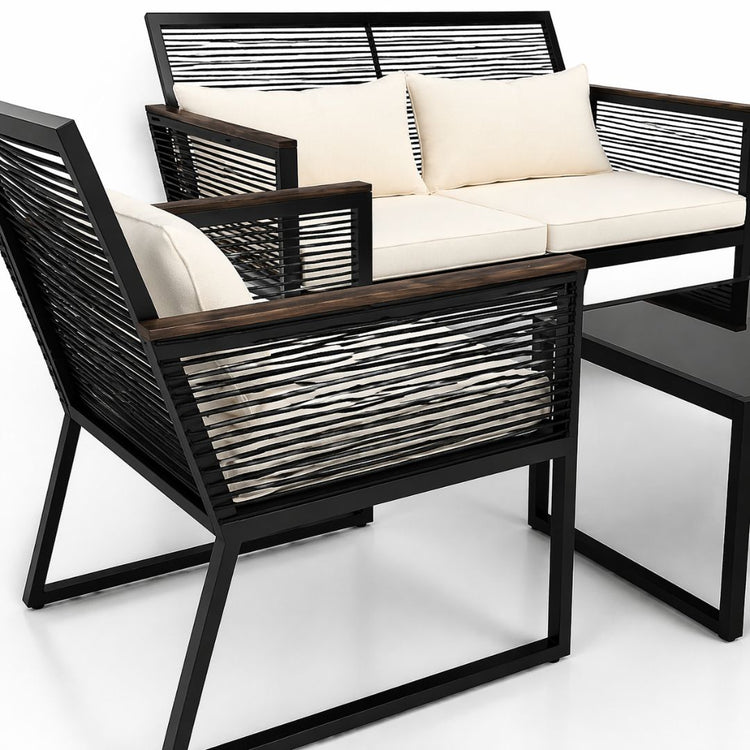 Juego de Terraza Pol Negro/Beige | 3 Piezas + 1 Mesa de Centro