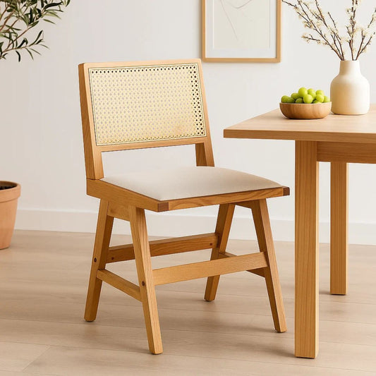 Silla Rosso | Rattan Madera | Tela Beige