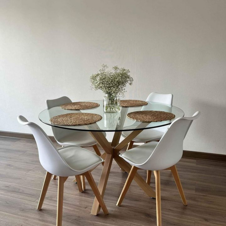 Comedor Mesa Equiz 120cm + 4 Sillas Tulip Blanca | Diseño Elegante