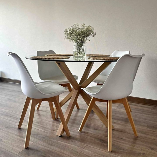 Comedor Mesa Equiz 120cm + 4 Sillas Tulip Blanca | Diseño Elegante