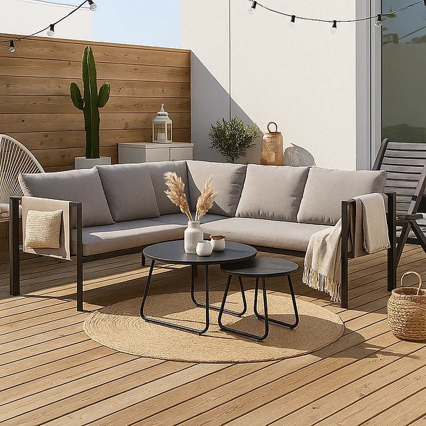 Juego de Terraza Grey | Sofá Esquinero + 2 Mesas de Centro