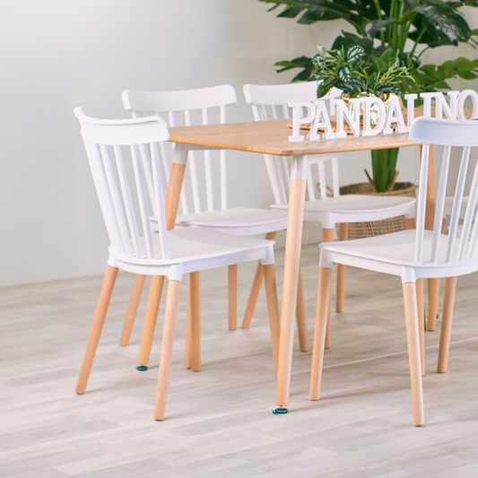 Comedor Mesa Álamo 130x80 + 4 Sillas Windsor Blancas | Estilo Nórdico