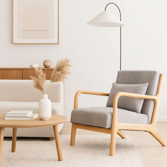 Sillón Andrea Tela Gris | Madera Natural