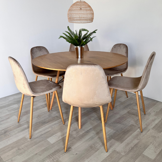 Comedor Mesa Shanna 120cm + 6 Sillas Isy Beige