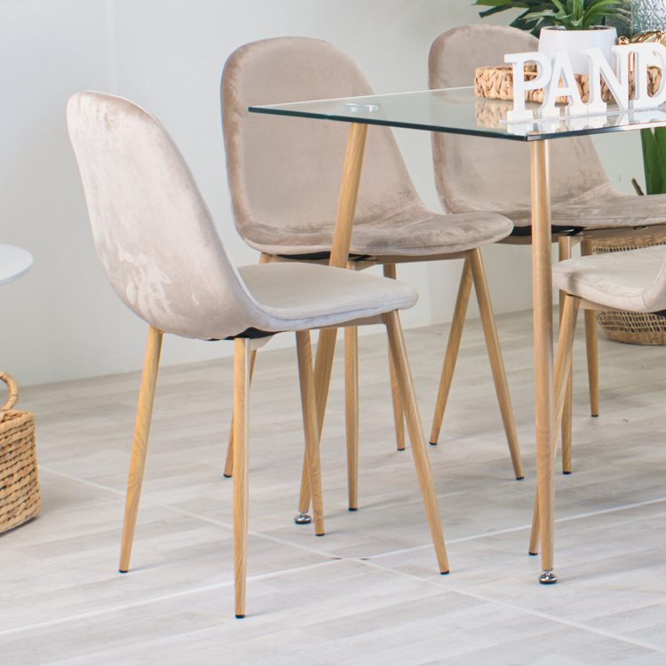 Comedor Mesa Vitreo 120x80 + 4 Silla Isy Beige