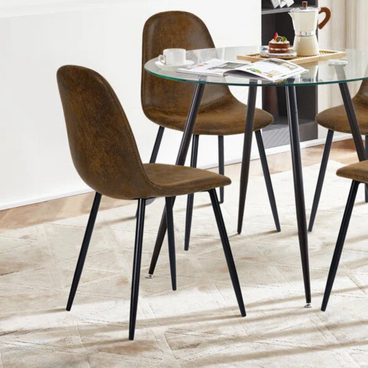 Comedor Mesa Redonda Lagos 100cm + 4 Sillas Isidora Ecocuero Café