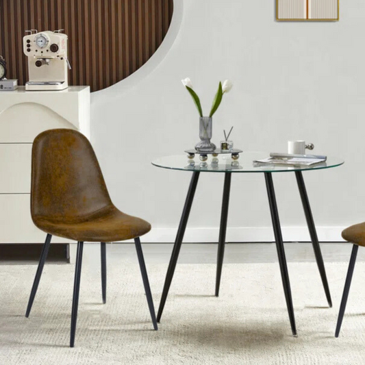 Comedor Mesa Redonda Lagos 100cm + 4 Sillas Isidora Ecocuero Café