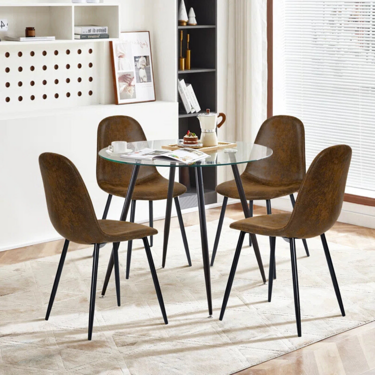 Comedor Mesa Redonda Lagos 100cm + 4 Sillas Isidora Ecocuero Café