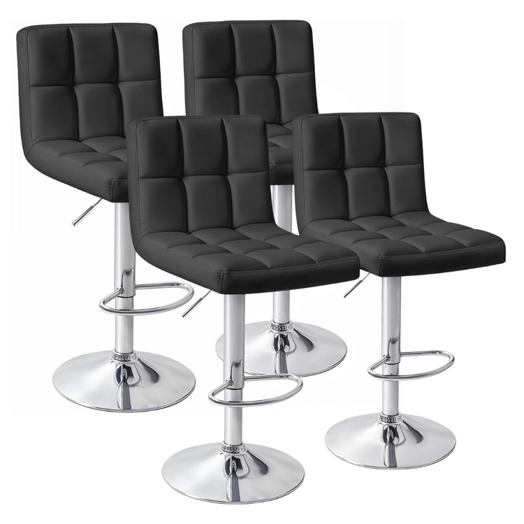 Pack 4 Piso Bar Altura Regulable Taburete Ivar Con Respaldo Negro