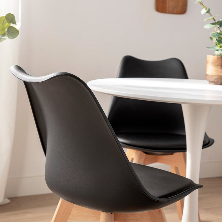 Comedor Mesa Tulip Redonda 80cm Blanca + 4 Sillas Tulip Negro