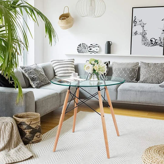 Mesa de Vidrio Redonda Elida 80cm - Diseño Clásico y Resistente