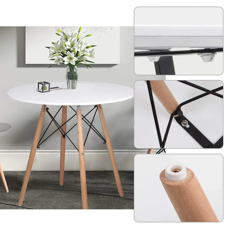Comedor Mesa Redonda Estela Blanca 80cm + 4 Sillas Tulip Gris