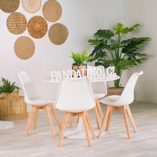 Comedor Mesa Tulip 100cm Blanca + 4 Sillas Tulip Blancas