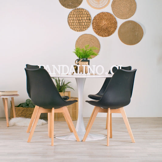 Comedor Mesa Tulip 100cm Blanca + 4 sillas Tulip Negras