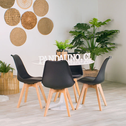 Comedor Mesa Tulip 100cm Blanca + 4 sillas Tulip Negras