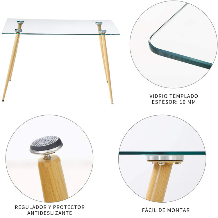 Mesa Rectangular Vitreo 130x80 | Vidrio Templado | Diseño Nórdico