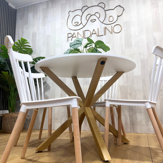 Comedor Mesa Redonda Equiz 100cm Blanca + 4 Sillas Windsor Blanca