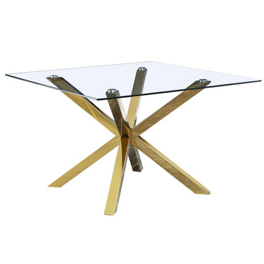 Mesa Cuadrada 100x100 Erika | Vidrio Templado | Dorado