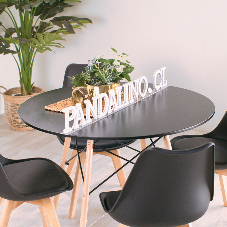 Comedor Mesa Redonda Estela Negra 80cm + 4 Sillas Tulip Negro