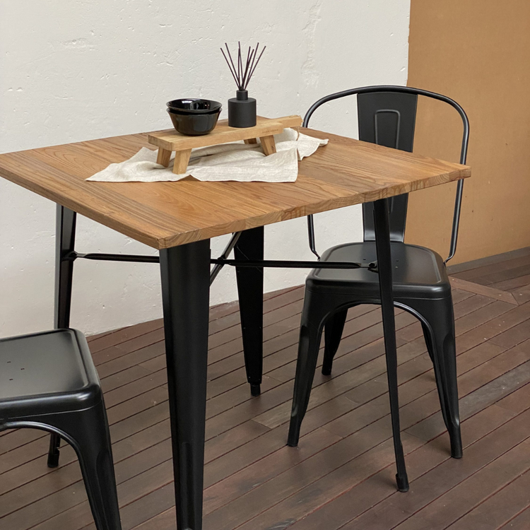 Mesa Industrial Cuadrada Tolix 80x80 | Acero y Madera Clara